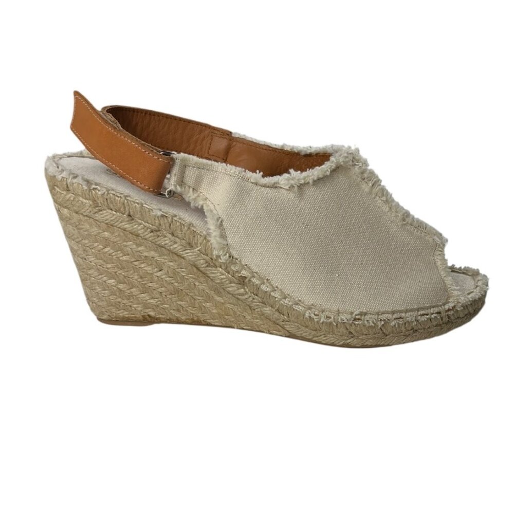 Sesto Meucci Adjustable Slingback Open-Toed Wedge Espadrilles Fringes Size 8